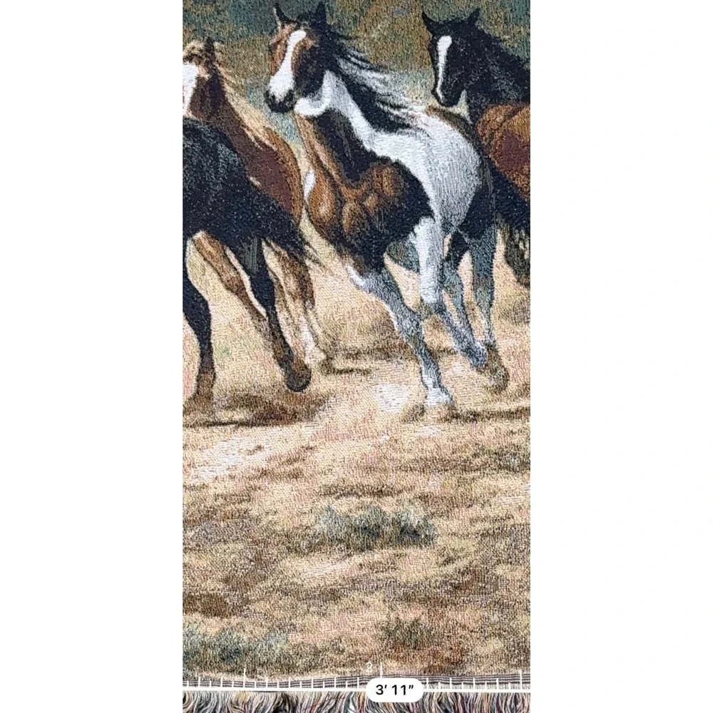 Mohawk Home Woven Horse Throw Blanket OS Multi Excellent Wild Horses Fringed USA